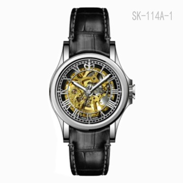 Fashion Leather Watch Band Watch Automatic Skeleton Movement Man Wrist Watch