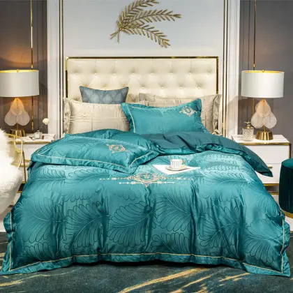 Green Luxury ashed silk jacquard embroidery bedding