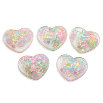 100pcs Resin Flatback Shiny Heart Cabochons Iridescent Glitter Star Filled DIY Home Decor Hairbow Centers Craft Embellishment