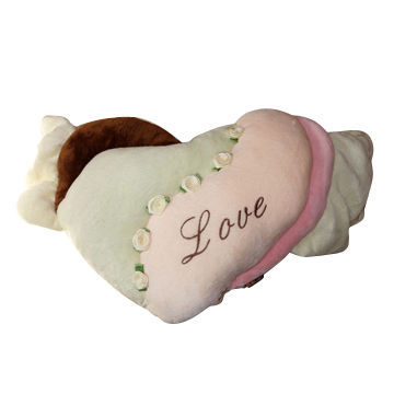 Plush cushion with love embroidery and flowers, customized designs are accepted