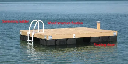 Floating pontoon raft wood decking swim raft
