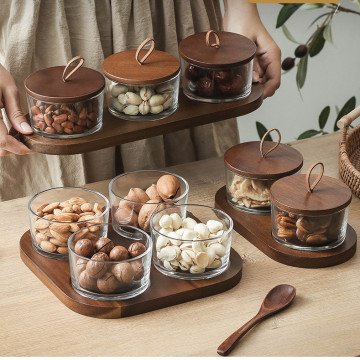 Transparent Snack Bowls with Wooden Lid for Dried Fruits, Candies, and Nuts