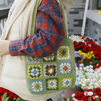 2025 Crochet Handbag with Handmade Grandmother Square Flower Handbag Gift for Her