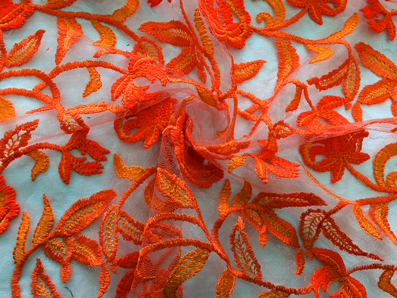  Embroidery On Nylon Mesh Fabric