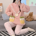 Pyjama en peluche de cou rond en peluche pour femmes