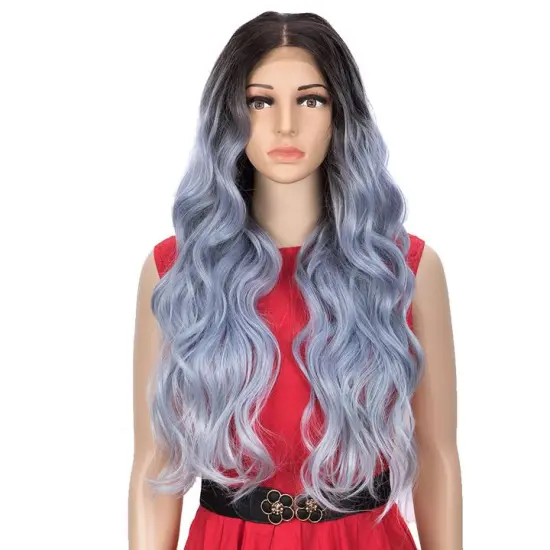 Grace Easy 360 Synthetic Lace Front Wig 28 Inch Long Layered Body Wave  Floral Purple black color Heat resistant Synthetic Hair