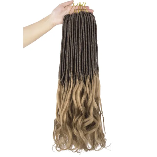 Ombre Black Brown Long Straight Gorgeous Locs With Wavy Ends Women Synthetic Goddess Faux Locs Crochet Braiding Hair Extension