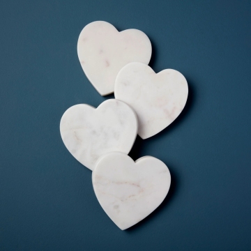 White Marble Heart Coasters - Set of 4 (4 Inches)