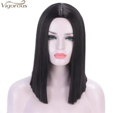Vigorous Straight Short Blunt Cut Bob For Black Women Deep Middle Part Brazilian Wigs Heat Resistant Synthetic Cosplay Wigs