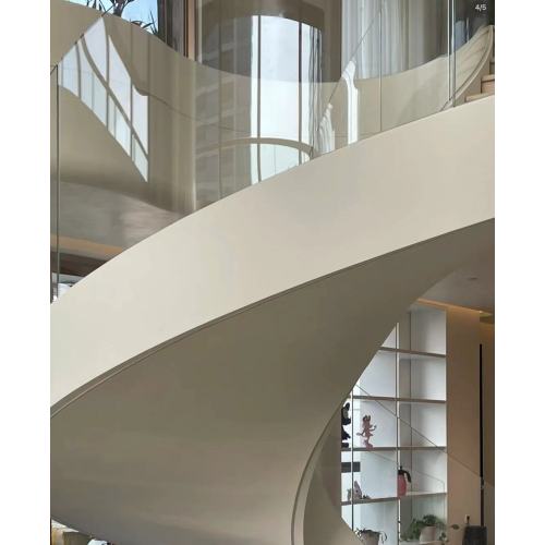 داخلي عالي الجودة حار بيع داخلي استخدام أبيض نقي نمط خشبي فقي الدرج المنحني الدرج الحلزوني