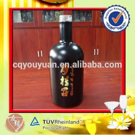 Custom design vodka brandy tequila spirits screw cap 750ml black glass boston round bottles