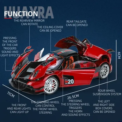 1:18 Pagani Huaya Alloy Diecast Car Model with Sound and Light Features