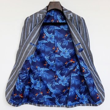 Innovative Strip Fabric Blazer with Printed Lining