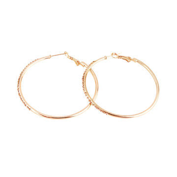 Fashion lady's big hoop earrings, made of rhinestones and alloy, gold and rhodium plating