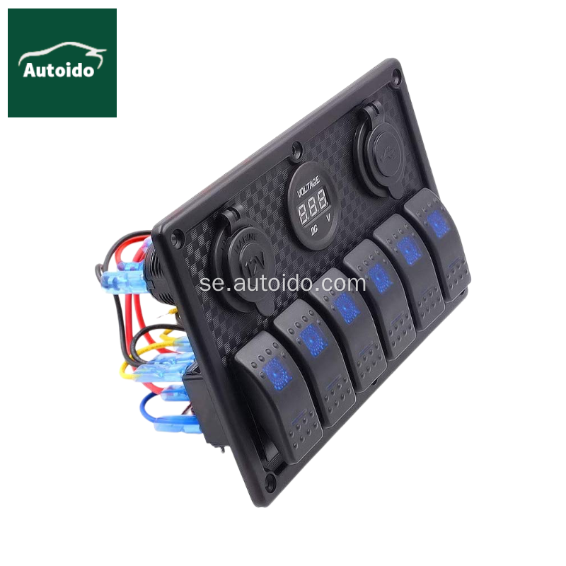 Rocker Switch Panel 6 Position 12V Socket 3.1A