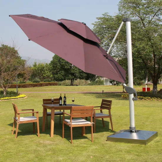 High-Quality 3.5M Round Double Top Solar LED Roman Umbrella Outdoor Parasol