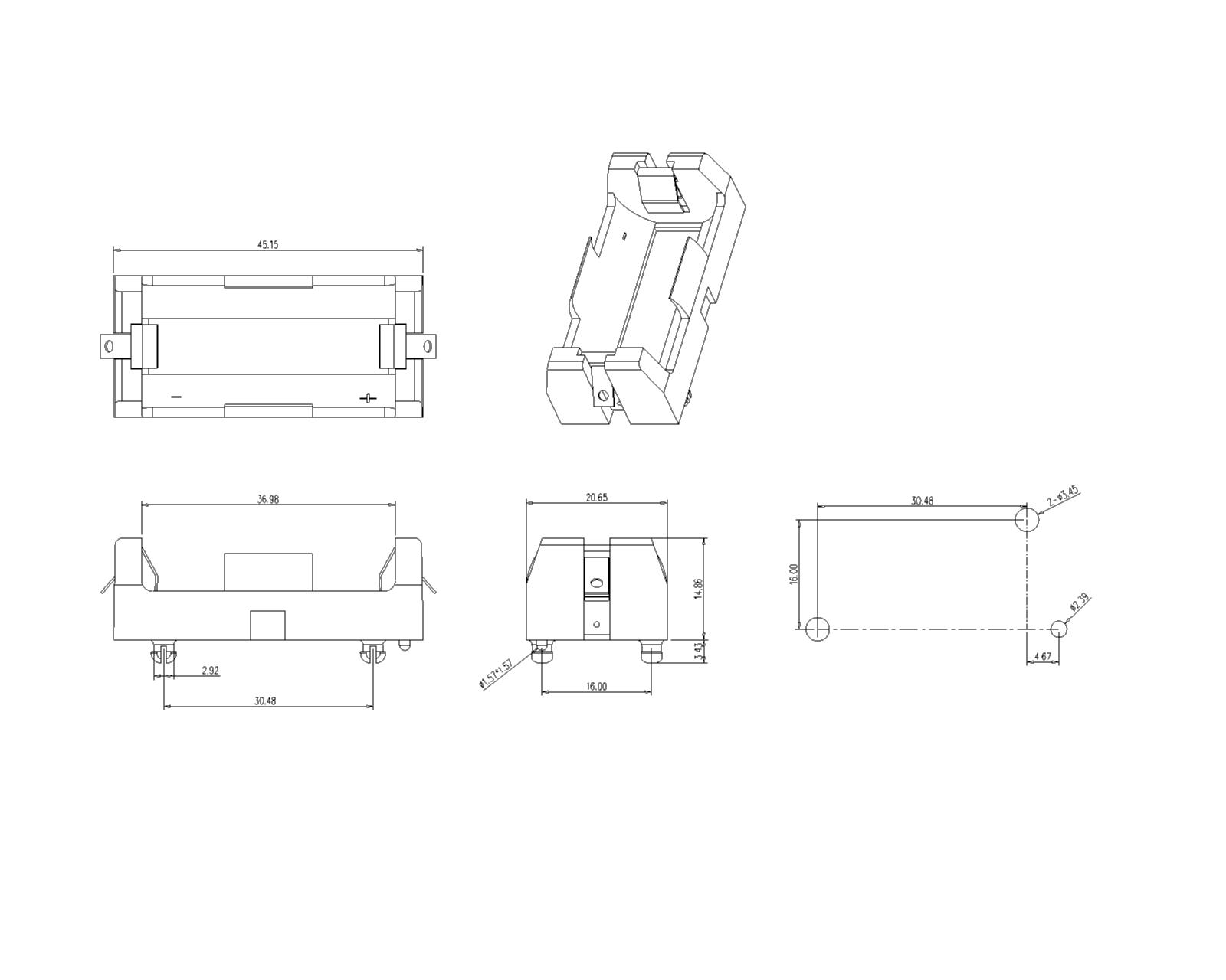 BBC-W-SN-A-101 Single Battery Holder For 18350 Solder Tail