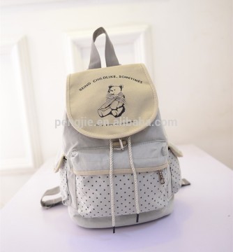 Whosale fashion cute girls backpack cotton student school bag