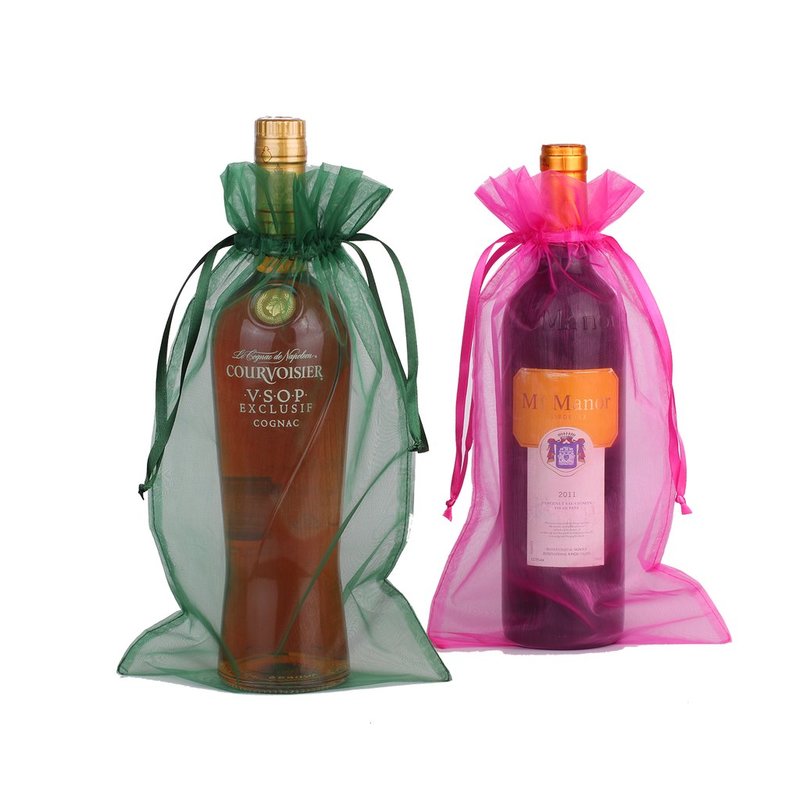 wine bottle organza ribbon bag