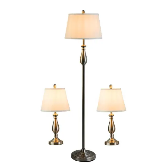 Nickel Floor and Table Lamp Combination - Traditional Bedroom Set with Metal Base