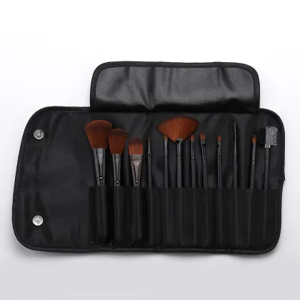 12 brown head makeup brush with cloth bag