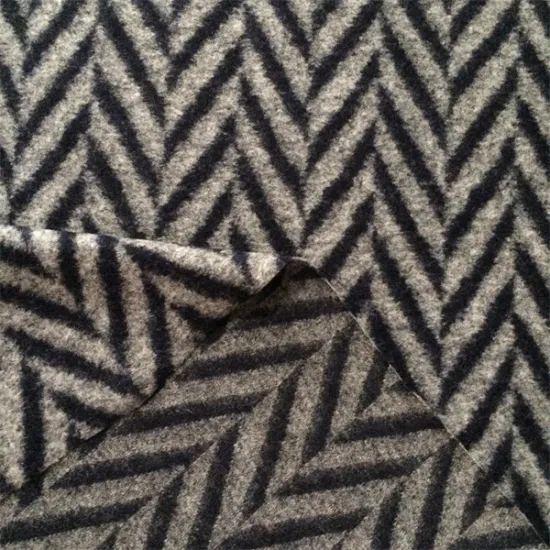 BLACK GREY COLOR herringbone jacquard knit boiled wool fabric for overcoat