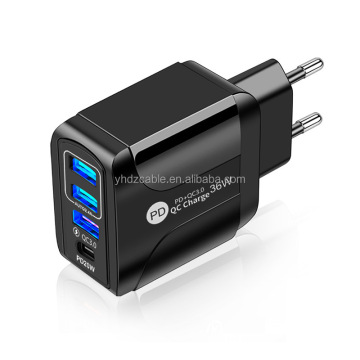PD Charger 36W USA EU UK Plug Adapter for iPhone 14/13/12 QC3.0 Fast Charge