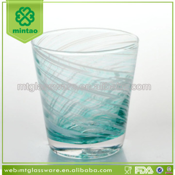handmade mouthblown color glass tumbler with white decoration
