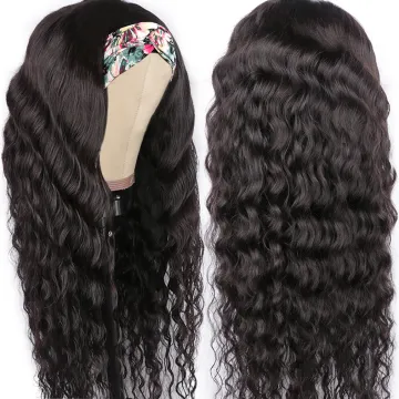 HLN Long loose deep wave Human Hair Half Wig With Scarf Headband Hair Cuticle Aligned Headband Wig
