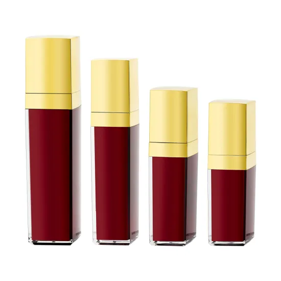 Red Square Acrylic Bottle with Golden Cap - Luxury Skincare Packaging