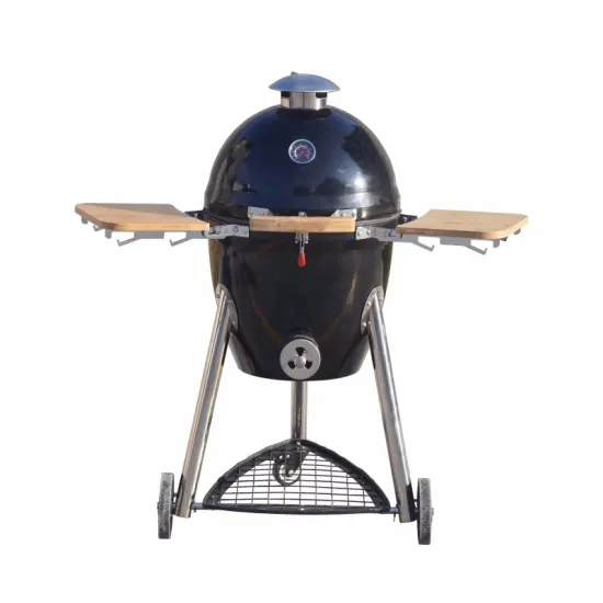 18inch Black Charcoal Grill Customizable Metal Egg Shape Kamado BBQ with Bamboo Side Tables and Handle