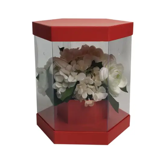 Hexagonal plastic clear valentine flower box