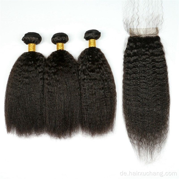 Großhandel Malaysian Remy Hair Extension Silky Straight Raw Indian Hair Web Yaki 100% menschliches Haarbündel und Verschlussset