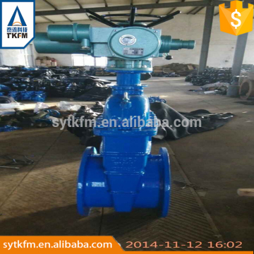 2015 TKFM hot sale big size electric actuator 12 inch din standard motor operated gate valve with drain