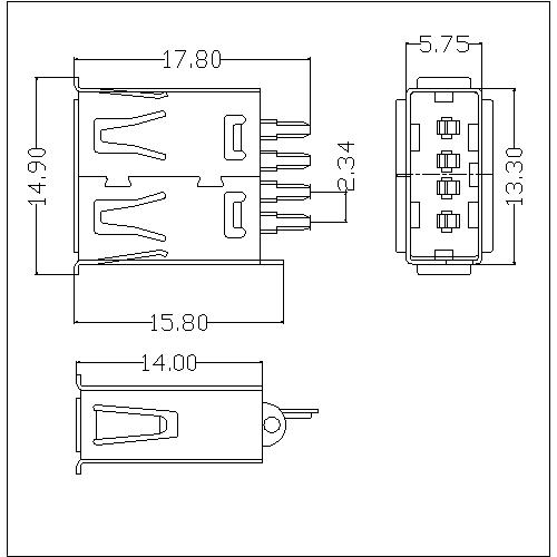 UAFS08 8-USB A Type Receptacle Solder short type