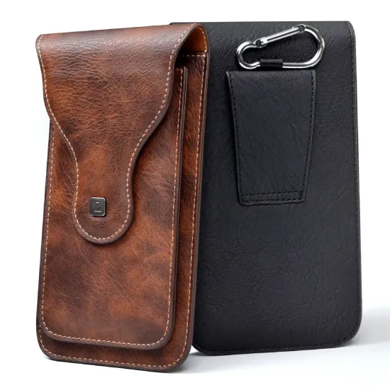 2022 New Double-Pocket Wallet PU Leather 5.5 Inches with Carabiner for Outdoor Hiking