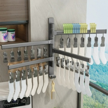 Rustproof Metal Wall-Mounted Rotatable Socks Drying Rack with Clips for Kitchen and Bathroom
