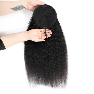 XCCOCO Human Hair Ponytail Extensions Yaki Afro Kinky Straight Ponytail Wrap Drawstring Human Hair