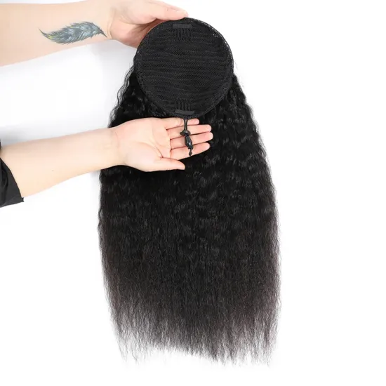 XCCOCO Human Hair Ponytail Extensions Yaki Afro Kinky Straight Ponytail Wrap Drawstring Human Hair