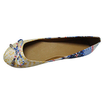 Women's Flat Fashionable Shoe, PU, Mixed Colors Canvas, Decorate