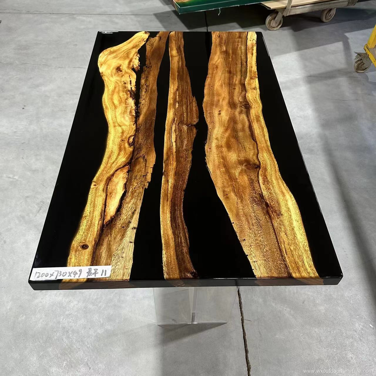 New Arrival Black color Solid Walnut Wood Home Bedroom Hotel Restaurant Villa Kitchen Dining Room Table River Epoxy Resin Slab
