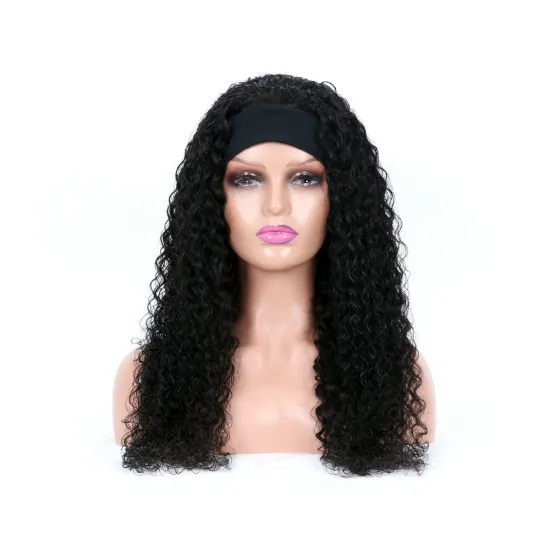 Kinky Curly Bundles with Headband Half Wig, human hair Wigs With Headband Attached