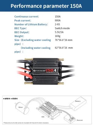 Flycolor 70A Brushless ESC for RC Boats (2-6S LiPo, 5.5V/5A BEC)