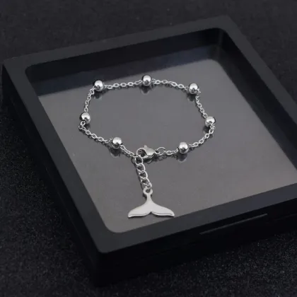 ANENJERY Silver Mermaid Anklet Double Layer Fish Tail Foot Bracelet for Women - Summer Gifts