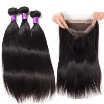 Mink Brazilian Virgin Hair Straight with 360 frontal closure 8A Grade Virgin Unprocessed Human Hair brazilian hair
