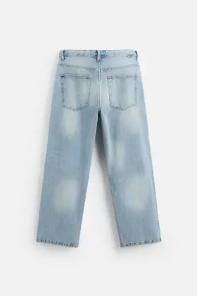 Men Wide Leg Baggy Fit Jeans Light Blue Denim Pants