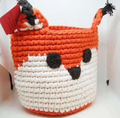 organic cotton crochet fox storage organization basket
