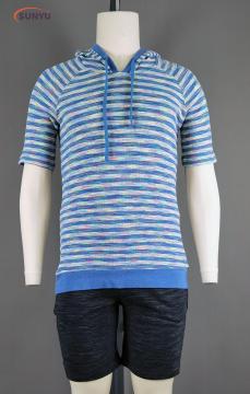 Heren garen geverfd korte mouw T-shirt met capuchon