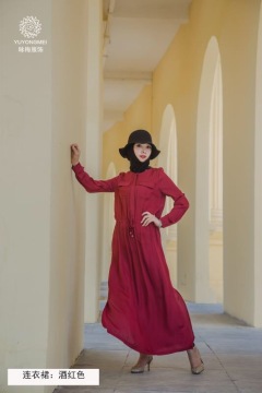 Wine red Round neck fashion Dress