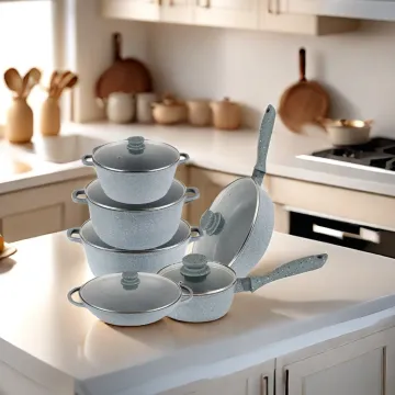 Kitchen Granite Cookware Set: Non-Stick Aluminum Cookware with Utensils, Pots, and Pans